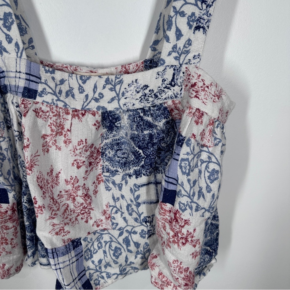 Urban Outfitters Maya Patchwork Printed Tank Top Medium Cropped Red White Blue - Picture 4 of 8